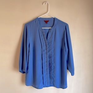 Feeling blue, not in this blouse. Beautiful center pleating to cover buttons.